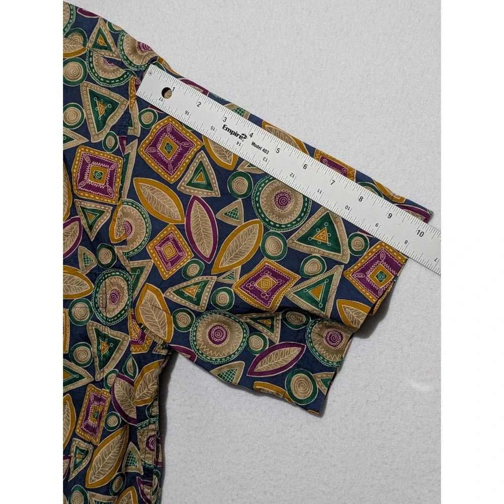 Claiborne Mens Short Sleeve‎ Button Down Shirt Geometric Print Blue Size M